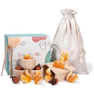 Sorting Stacking Wooden Toys for Toddlers, Squirrel Montessori Toys Toddler Sensory Bin Tool Toy, Wood Squirrel Toy House Fine Motor Skill Early Learning Educational Gift for Kids