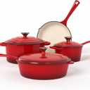 Kitchen Academy Enameled Cast Iron Cookware Sets - 7Pcs Pots and Pans Set Non Toxic, Induction Dutch Oven Set, PFOA&PFAS Free, 7 Pcs - Red