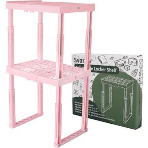 Locker Shelf Adjustable Height and Width, Pink Locker Organizer for Work, Locker Shelves for School Locker, Stack-able Locker Stand Tools for Gym Locker, Locker Accessories Stuff, Pack of 2 (Pink-2 Pack)