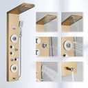 ELLO&ALLO Stainless Steel Shower Panel Tower System,LED Rainfall Waterfall Shower Head 6-Function Faucet Rain Massage System with Body Jets, Brushed Gold