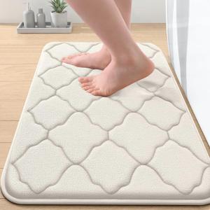 OLANLY Memory Foam Bath Mat Rug 24x16, Ultra Soft and Absorbent Bathroom Rugs, Non-Slip, Comfortable, Machine Washable Bath Carpet for Bathroom Floor, Tub, Shower and Home Decor Accessories, Ivory
