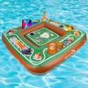 Floating Pool Games Table for Adults, Pool Accessories Inflatable Card Table, Hot Tub Tray Food Drink Holder Floating Pool Cooler Containers for Summer Party Indoor Outdoor