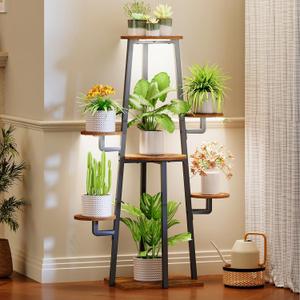 HOOBRO Plant Stand Indoor with Grow Lights, 7-Tier Plant Shelf for Multiple Indoor Plants, 47.2 Corner Plant Stand Organizer with Metal Frame, for Living Room, Balcony, Patio, Rustic Brown BF04DHJ01