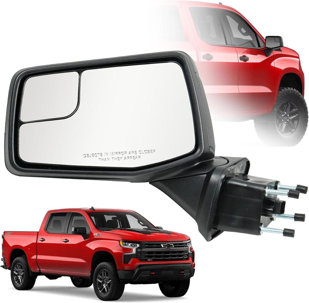 Driver Left Side Door Mirror for 2019-2024 Chevy Silverado 1500, with Heated Power Glass Manual Folding Convex Blind Spot Glass, Replace#GM1320583(5 Pins）