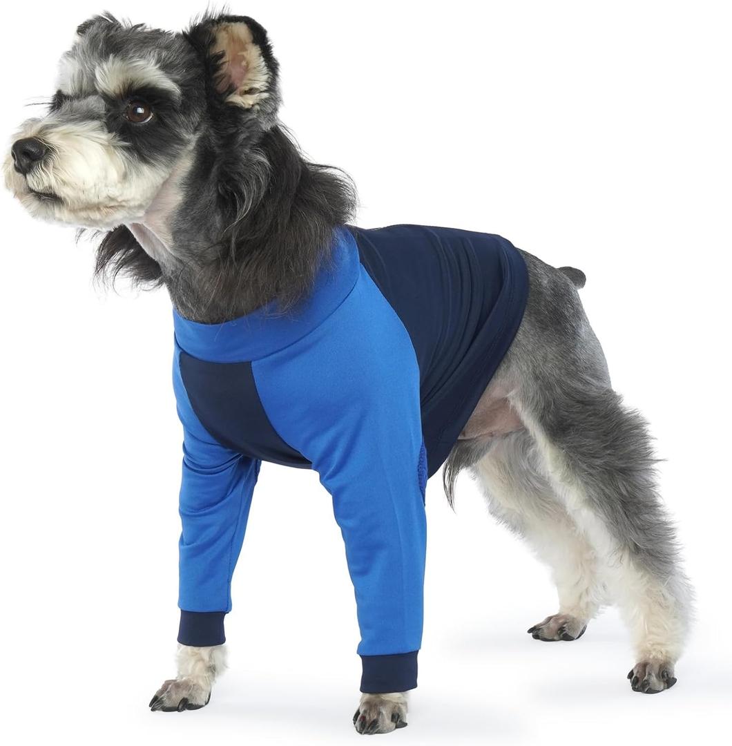 LeLePet Dog Recovery Suit for Front Legs, Dog Sleeve to Stop Licking, Elbow Protector for Leg Injuries Shoulder Wounds After Surgery Male Female,Zippered Long-Sleeved Shirt Cone Alternative(S-3XL) (Blue)