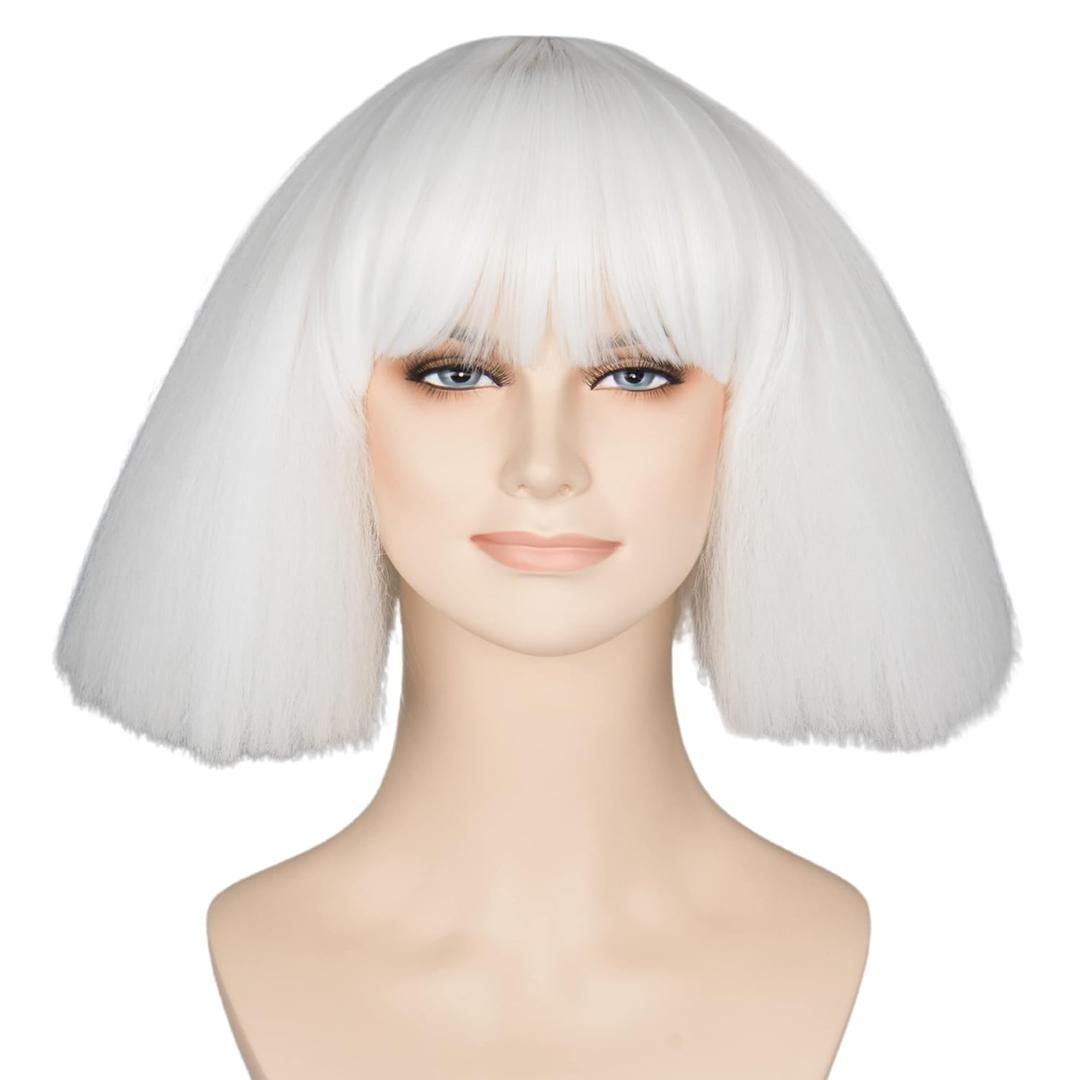 Miss U Hair Short Kinky Straight Taro Wig Women Fashion Party Hair Cosplay Wig White Color (11.42 Inch)