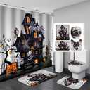 AZHM Halloween Shower Curtain Sets Haunted House Pumpkin Shower Curtains with 12 Hooks, Bathroom Decor Sets with Curtain and Rugs
