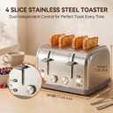Toaster 4 Slice Retro Stainless Steel,Best Prime 4 Slice Toaster Wide Solt with 7 Shade Settings, Perfect for Waffles, Bagels and More Lainsten T-527