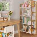 JSB 4 Tier No Assembly Folding Bookshelf, Arched Bookshelf, Foldable Bookcase for Living Room, Bedroom, Office,Skinny Bookshelf (White and Gold)