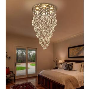36'' Modern Crystal Chandelier for Entryway Raindrop Chandeliers LED Dimmable High Ceiling Flush Mount Light Fixtures for Staircaes Hallway Foyer Living Room LED Bulbs Included Gold, D20'' x H36''