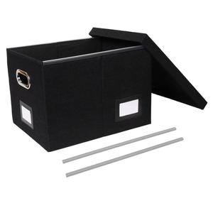 Portable File Organizer Box with Lid, Filing Box with Handle, Multi-Label Slots, Perfect for Office/Home/Decor (Black)