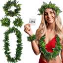 MAGICLULU Green Hawaiian Party Garland: 4pcs in 1 Set Artificial Leaves Headband Lifelike Leaves Bracelet Neck Loop Girls Costume Tropical Beach Luau Party Supplies