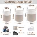 JMvicyroam Large Woven Laundry Basket Hamper,60L Cotton Rope Storage Bin for Blankets,Toys and Clothes,Decorative Tall Nursery Hamper for Living Room,Baby Nursery,Bathroom and Bedroom,Brown