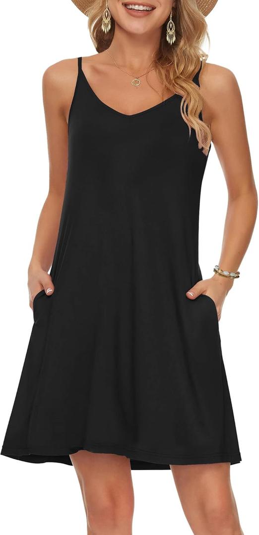 Women's Summer V Neck Tank Top Romper Sleeveless Loose Casual Shorts Jumpsuit Overalls with Pockets 2025 Clothes (2XL, Black)
