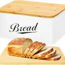 RoyalHouse Modern Metal Bread Box with Bamboo Cutting Board Lid, Bread Storage Container for Kitchen Counter, Vintage Kitchen Decor Organizer (Style 1)