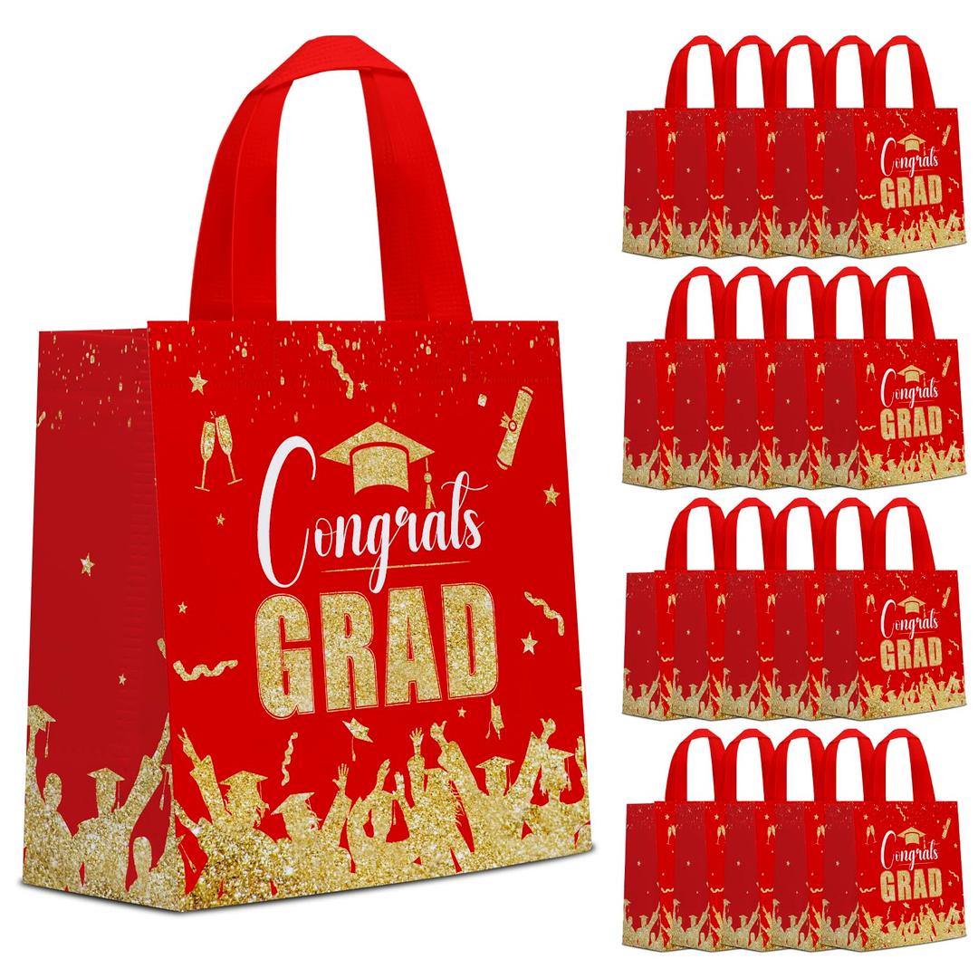 Infankey 24 Pieces Graduate Gift Bags Graduation Party Favor Gifts Non Woven Wrapping Bags for Graduation Season Theme Party Supplies Decoration (Red Gold)
