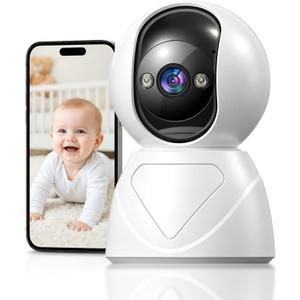 Baby Monitor with Camera and Audio, 3MP 360 Pan Tilt Indoor Camera, 3X Zoom, Smart Motion Tracking, Color Night Vision, 5G/2.4G WiFi, 2-Way Audio, Pet Camera, SD/Cloud
