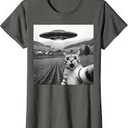 Cat Selfie with Alien UFO Funny Cat Gifts for Men Women Kid T-Shirt, L