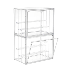 Acrylic Display Case for Collectibles 3 Layer Adjustable Figure Display Cases with Magnetic Door Clear Stackable Display Box for Figures Showcase, 2 Pack