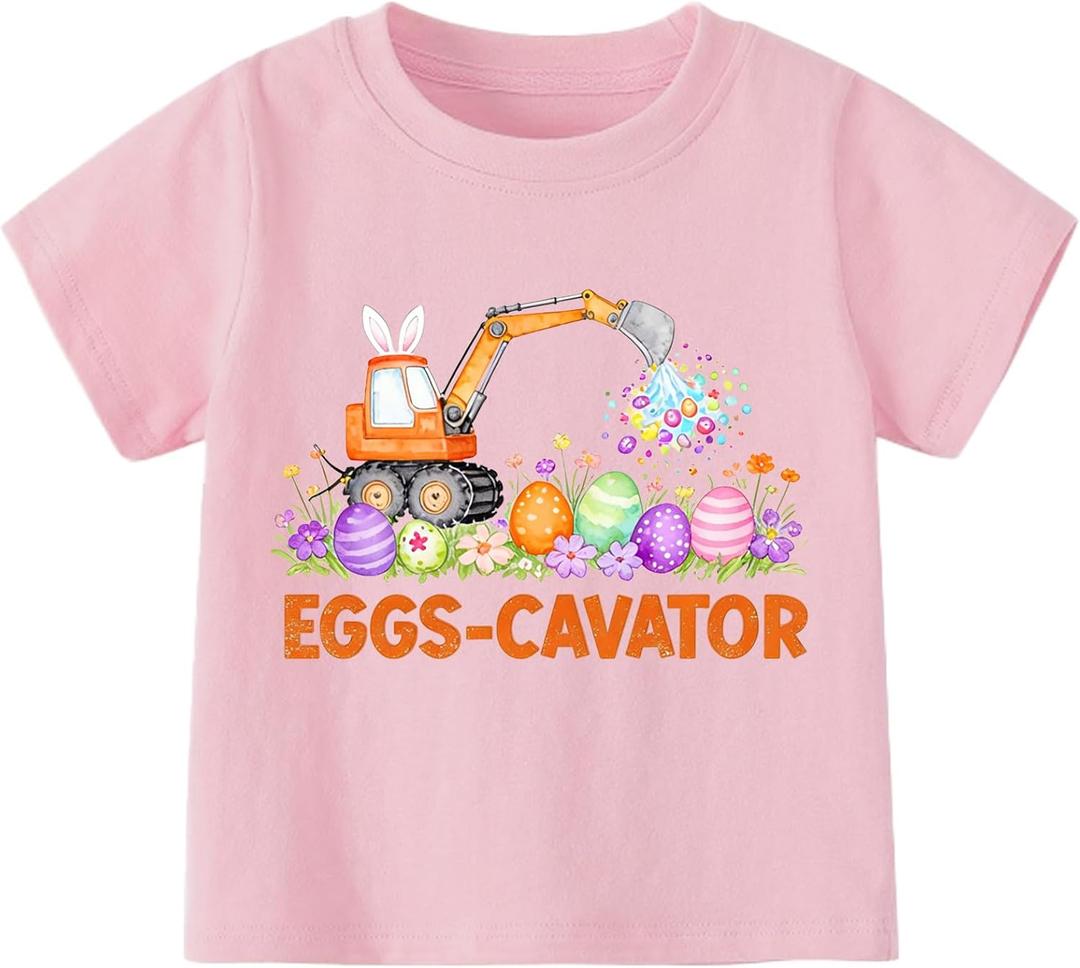 Girls Easter Shirts Kids Cotton Graphic Tees Casual T-Shirts 3-7 Years (Pink)