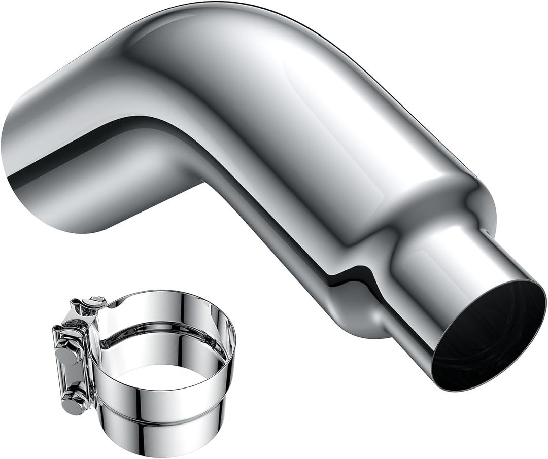 JY PERFORMANCE 4 Inch (ID) Diesel Exhaust Tip Elbow Tip 4'' Inlet 6'' Outlet 23'' Long Chrome Turndown Exhaust Tip with Clamp