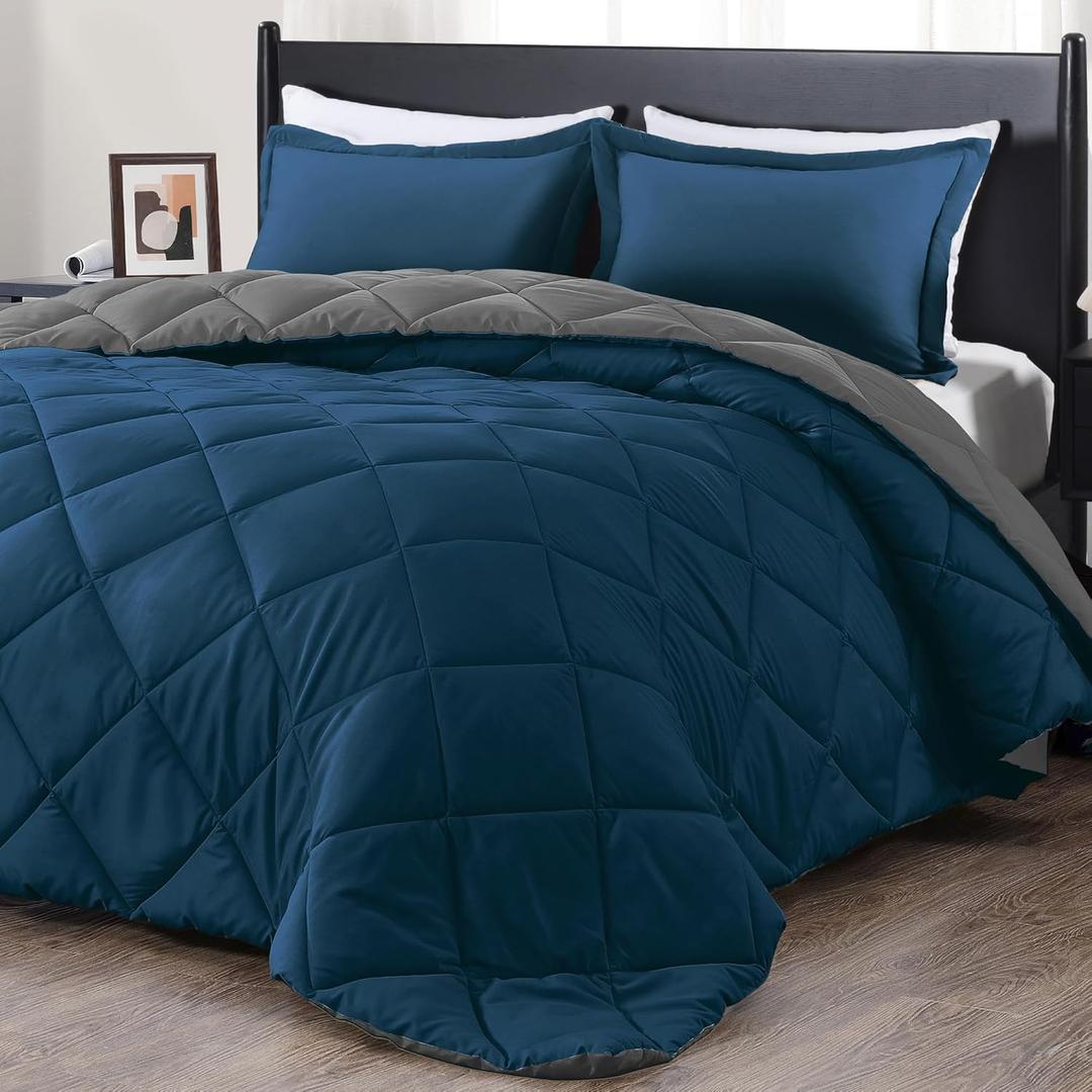 downluxe Twin Comforter Set - Ocean and Grey Twin Comforter, Soft Bedding Sets for All Seasons -2 Pieces - 1 Comforter (66"x92") and 1 Pillow Sham(20"x26")
