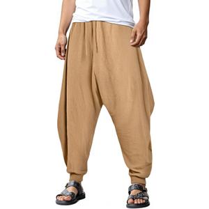 GINGTTO Men's Harem Pants with Pockets Japanese Hippie Joggers for Men Baggy (Brown, XL)