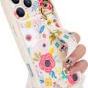 Compatible with iPhone 17 Pro Max Case with Finger Hand Wrist Strap for Girls Women, Cute Flowers Floral Phone Case with Wristband Kickstand, Durable Silicone Protective Cover, Blossom