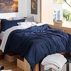 Bedsure Duvet Cover Twin/ Twin XL Size - Soft Double Brushed Bedding Set for Kids & Adults, Zipper Closure, 2 Pieces, Includes 1 Duvet Cover (68"x90") & 1 Pillow Sham, NO Comforter, Navy Blue
