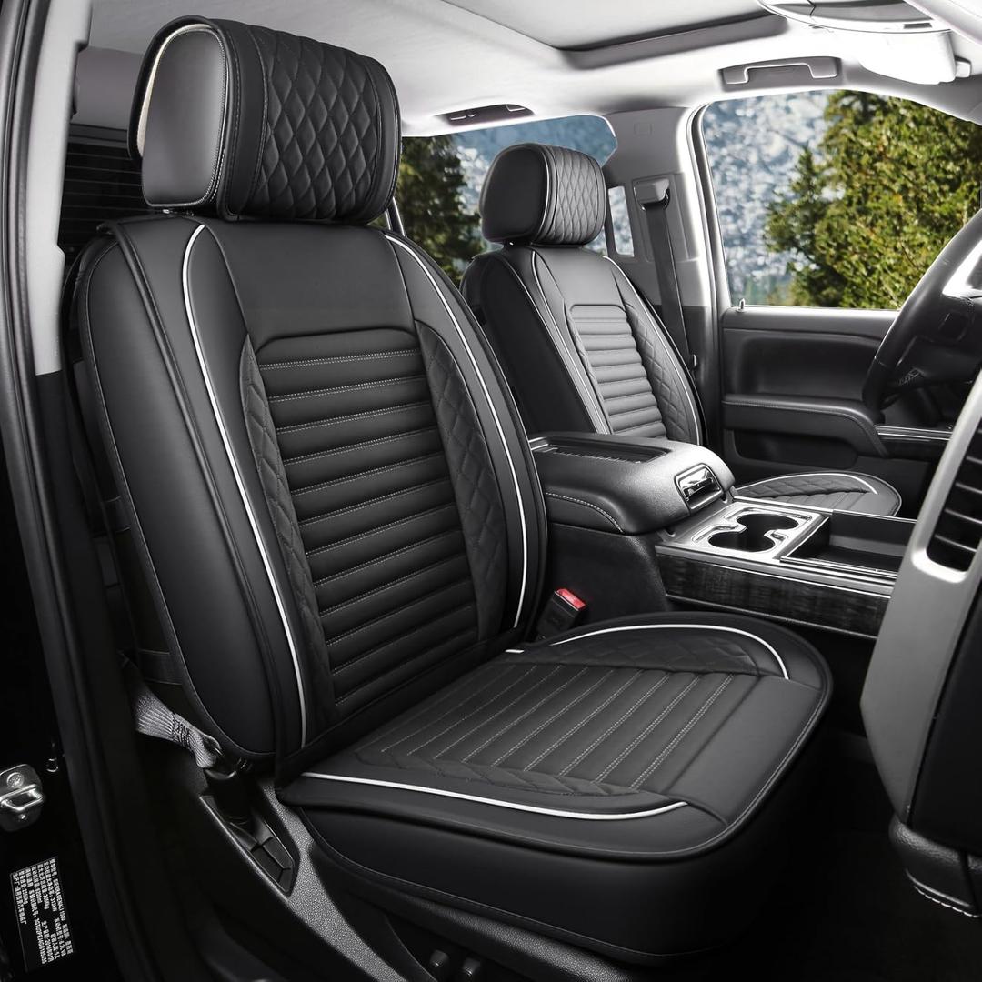 JOJOBAY Chevy Silverado Seat Covers,GMC Sierra Seat Covers,Custom Fit 2007-2025 1500 2500HD 3500HD Crew Extended Regular Cab,LT LZT RST Trail Boss(Full Set,Black White)