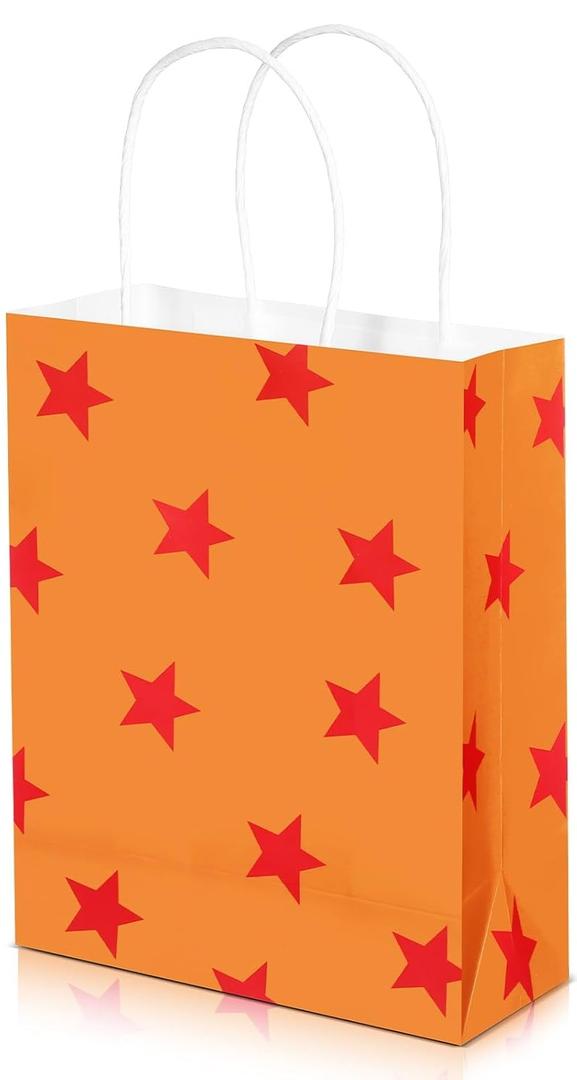 Oudain 5 Pcs Anime Theme Party Supplies Happy Birthday Paper Bags Candy Treat Goodie Gift Bags for Cartoon Animation Birthday Party Favors Decoration(Red Star Orange)