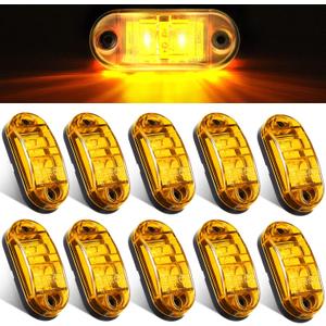 Tallew 10 Pcs 2.5 Inch LED Trailer Lights 2 Diode Waterproof LED Trailer Side Marker Oval Signal Running Lights for Truck Boat Rv(Amber)