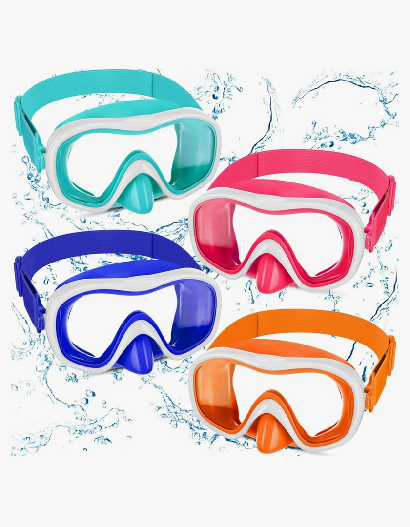 4Packs Kids Swim Goggles with Nose Cover Diving Mask Elastic Fabric Strap Diving Swim Mask Swimming Goggles Lens Waterproof Clear Snorkel Goggle