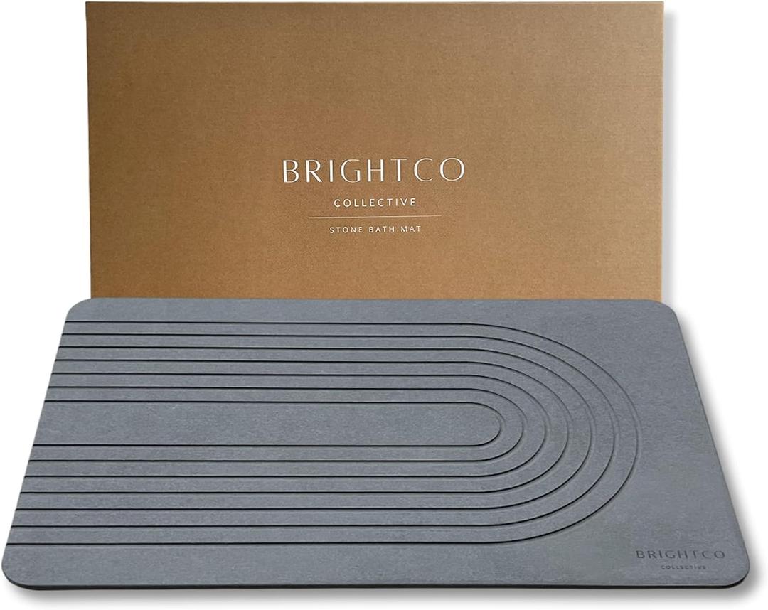 Quick Dry Stone Bath Mat  Diatomaceous Earth Foot Pad, Super Absorbent Hard Shower Rug  Modern Anti-Slip Design for Bathroom Floor, 23.6x15.3in, Deep Charcoal  The Horizon