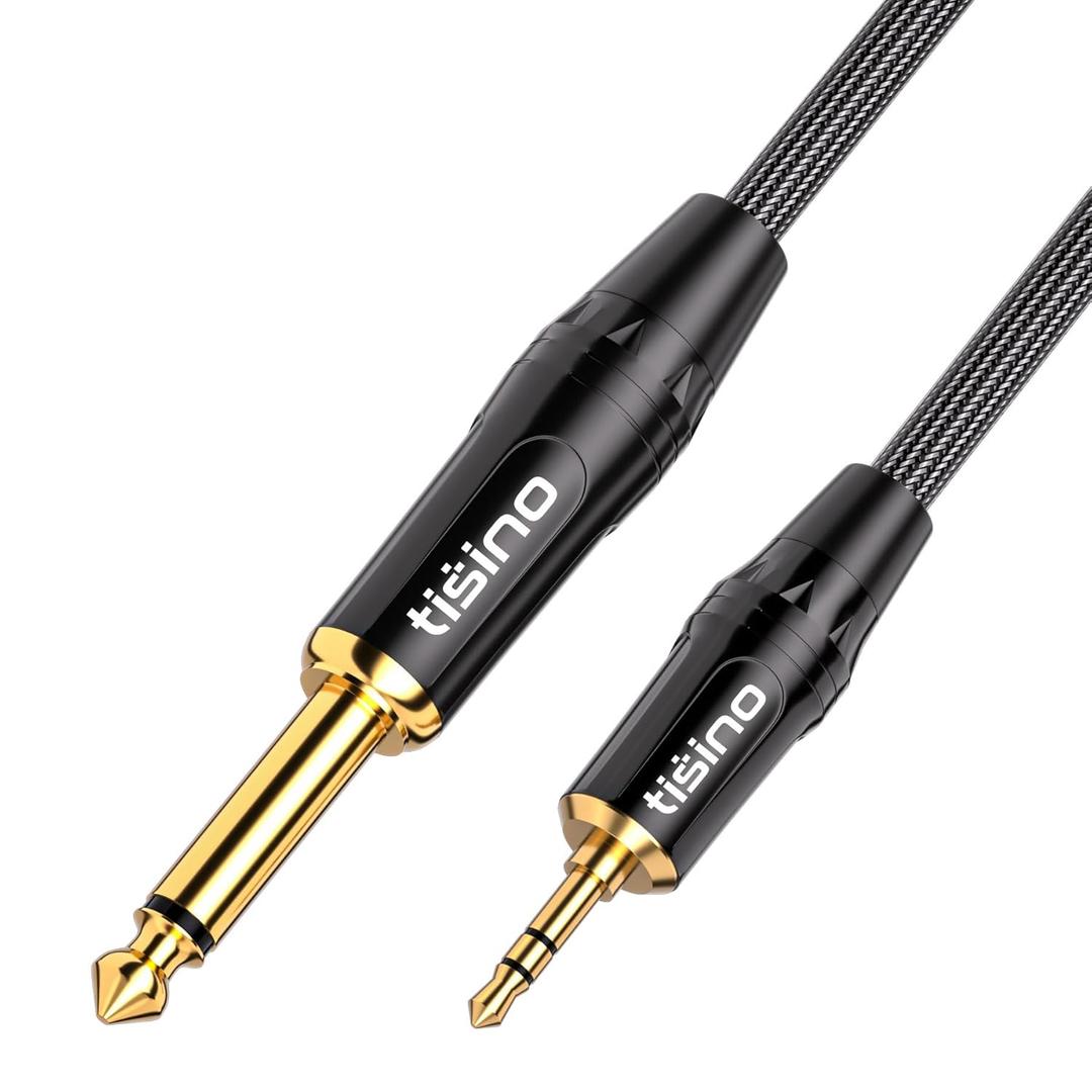 TISINO 1/4 Mono to 1/8 Stereo Cable, 3.5mm TRS Stereo to 1/4 inch TS Mono Interconnect Cable (Mono to Stereo Adapter) - 10 feet