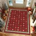 Artoid Mode Red Xmas Ball Bear Christmas Area Rug, Winter Home Decor Low-Profile Non-Slip Washable Large Rug for Living Room Bedroom Farmhouse Dining Room Kids Playroom 5x7 Feet