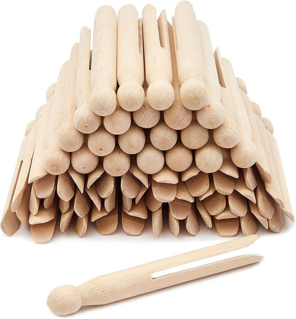 Juvale Wooden Clothespins - 4.3 x 0.5 in, 50 Pack, Light Brown - Heavy-Duty Outdoor Clothes Pins Wooden