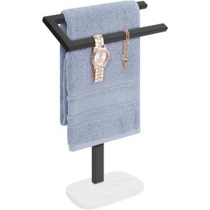 Livabber Standing Hand Towel Holder, 304 Stainless Steel Hand Towel Rack Stand with Heavy Marble Base, Bath Accessories, Towel Ring for Bathroom Kitchen Countertop, 14 Inch (Black)