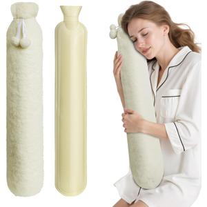 Hot Water Bottle with Cover, 2L Rubber Hot Water Bag with Soft Cover (2 Liter), for Cramps, Compress Pain Relief, Removable Hot Cold Pack (Beige)