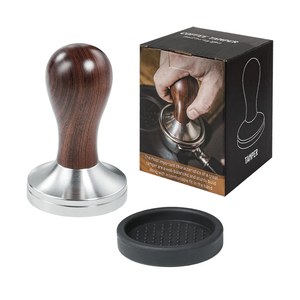 Coffee Tamper Espresso Press with Tamper Mat 304 Stainless Steel Flat Base Wooden Handle for Coffee Grounds Barista Espresso Machines Accessory (51MM