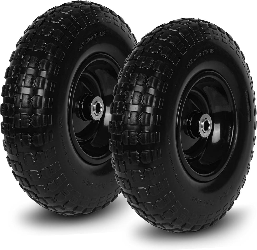 Taifa 2 PCS 13 Inch Rubber Solid Flat Free Replacement Tires and Wheels 4.00-6 with 5/8'' Axle Bore Hole, Air Less Wheel for Wheelbarrow/Wagon/Hand Truck/Trolley/Garden Scooter etc.