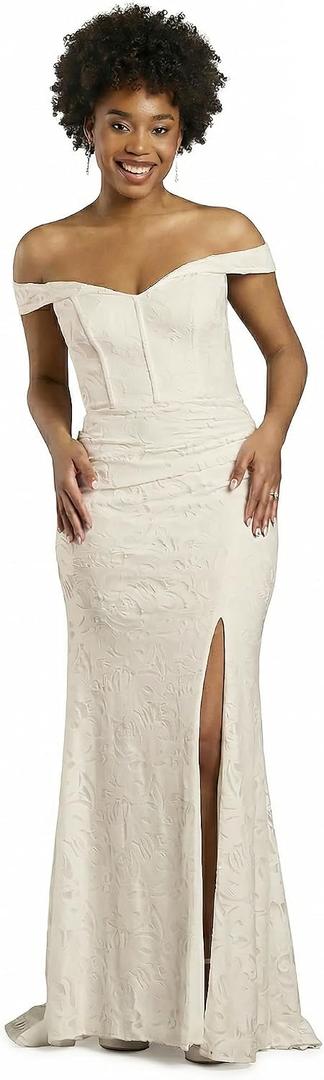 David's Bridal The Edit Studio Soft White Corset Bodice Lace Off The Shoulder A Line Wedding Dress with Side Slit, Bridal Gown with Flattering A Line Silhouette for Ceremonies and Reception - 2X