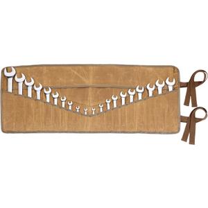 Denifiter 20+4 Pockets Roll Up Pouch, Hand Tool Roll Bag, Durable 16OZ Waxed Canvas Wrench Roll for Metric or SAE (Khaki)