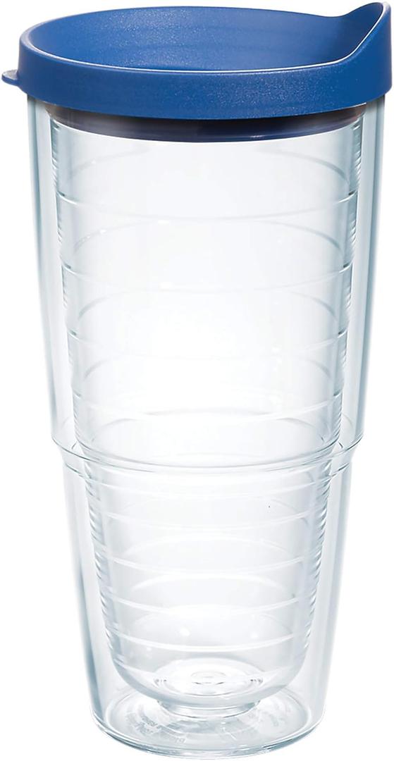 Tervis Clear & Colorful Lidded Made in USA Double Walled Insulated Tumbler Travel Cup Keeps Drinks Cold & Hot, 24oz, Blue Lid, 1 Count (Pack of 1)