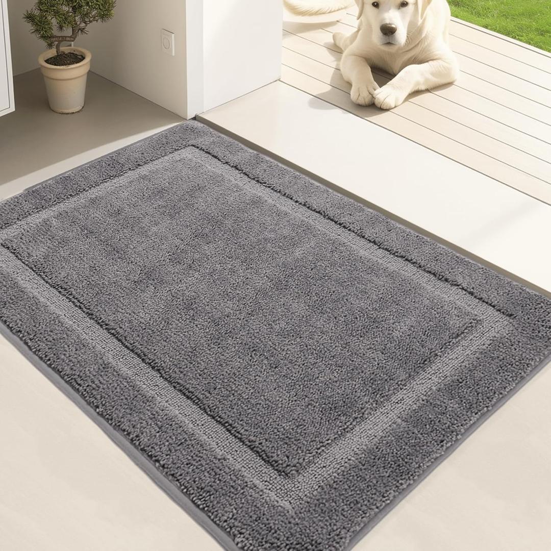 Door Mat Indoor Entrance, Dirt Trapper Entryway Rug with Non-Slip Rubber Backing, Washable Inside Front Entry Rugs, Super Absorbent Doormat for Home, Dog Mat for Muddy Paws, (24" x 36", Grey)