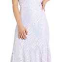 Long Sequin Lace-Up Gown W/Square Neck & Open Back (Pink, 18W)