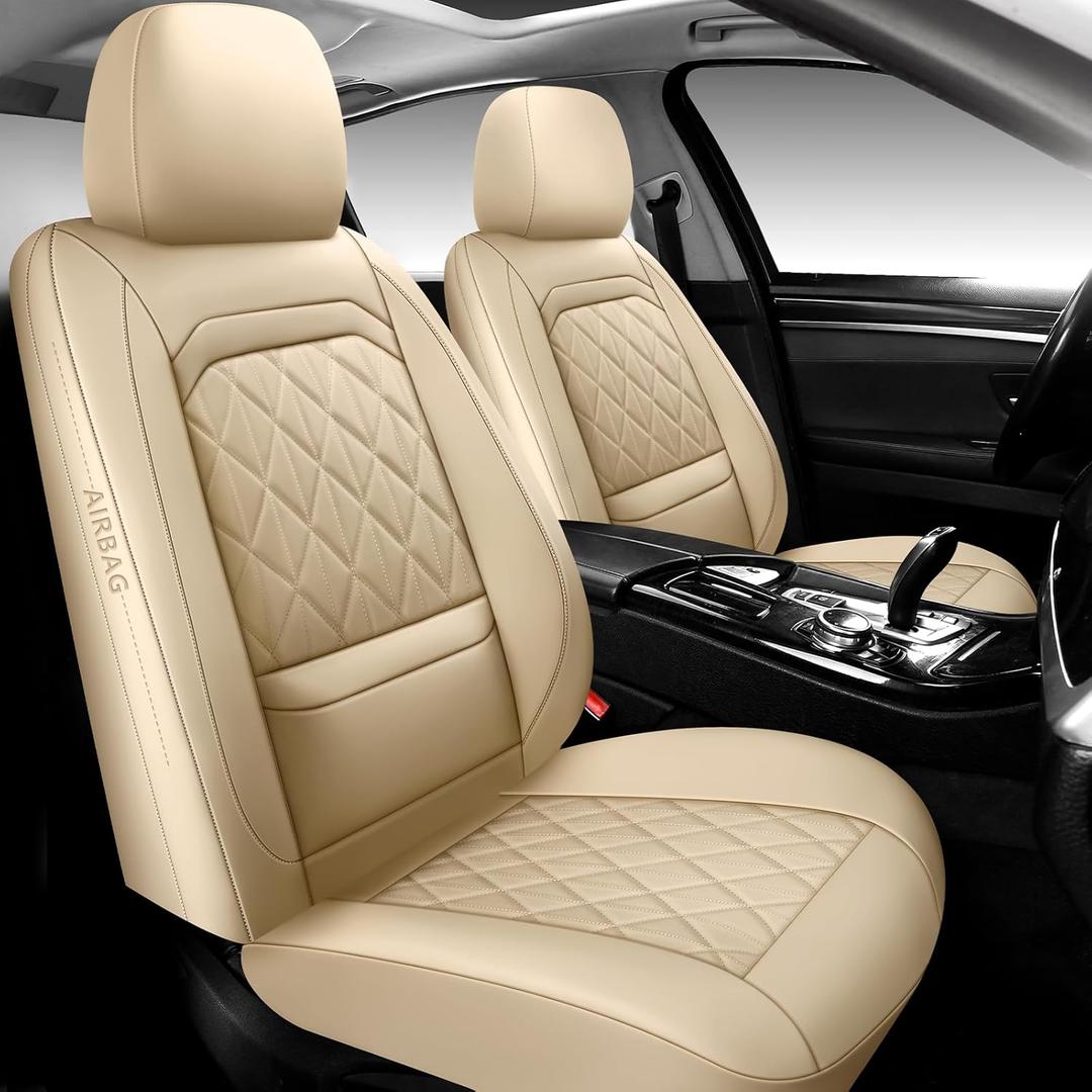 Car Seat Covers Full Set,Luxury Leather Seat Covers for Cars,Universal Waterproof Interior Seat Covers, Automotive Car Seat Cover for Most Vehicles,Truck,SUV Beige