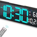 Digital Clock, Digital Wall Clock for Living Room Decor, Desk Alarm Clock for Bedroom, Large Wall Clock with Remote Control, Automatic Brightness Dimmer LED Clock with Date Temperature Week (Blue-B)