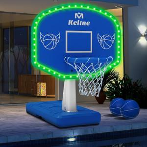 LED Pool Basketball Hoop, Poolside Water Basketball Hoop with High-Brightness Colorful Solar Lights, Oversized Basketball Hoops for Pool with 2 Balls/Pump, Light-Up Pool Games for Adults Teens.