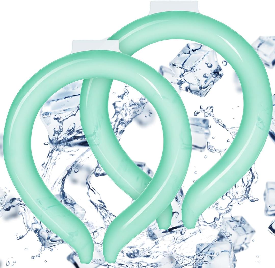 Neck Cooling Tube - Reusable Ice Ring Cooler Collar for Body in Hot Weather | Wearable 18/64 Frozen Cooling Wraps Gel Pack for Outdoor Workers & Sports, Summer Heat & Flashes 2Pcs-Green